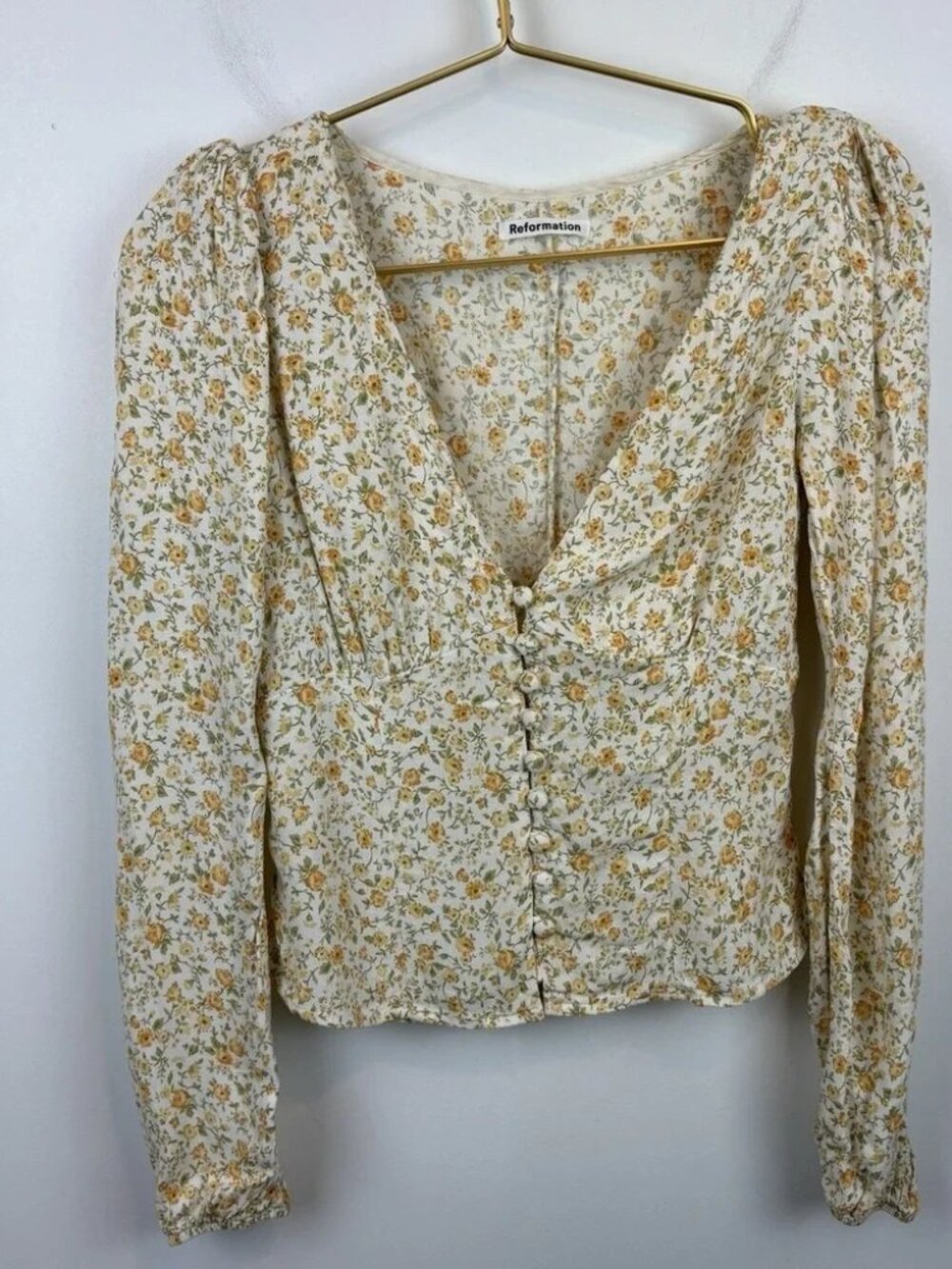 Reformation Floral Butter Yellow Floral Corset Style Top - Reposh